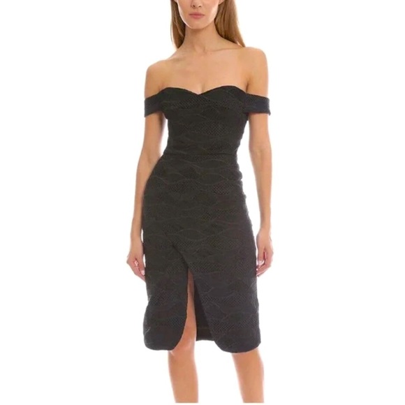 Nicholas Wave Lace Cut Out Off Shoulder Midi Dress Sweetheart Open Slit Black 6 - Picture 1 of 12